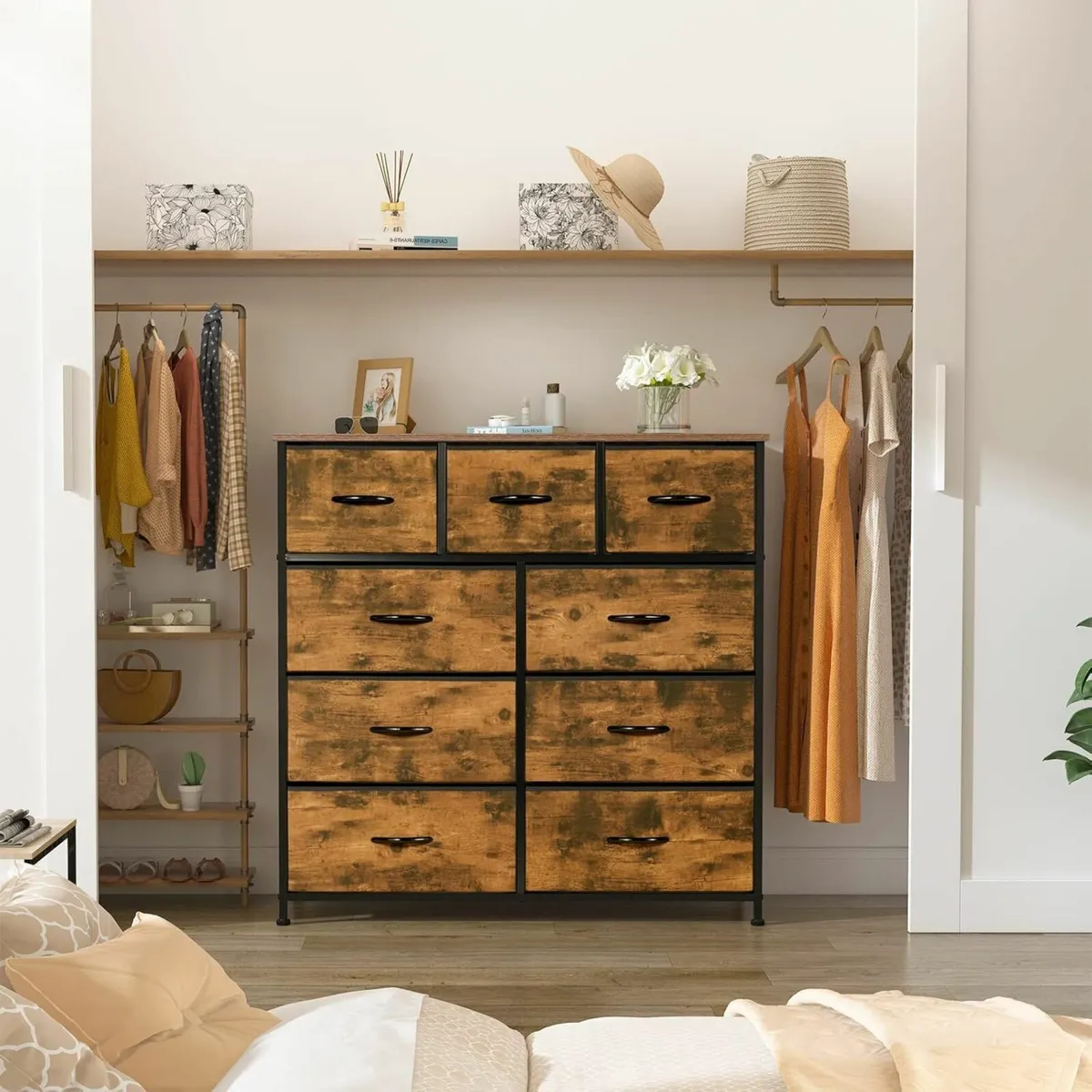 Chest of Drawers Bedroom Fabric Dresser with Wood - Image 4