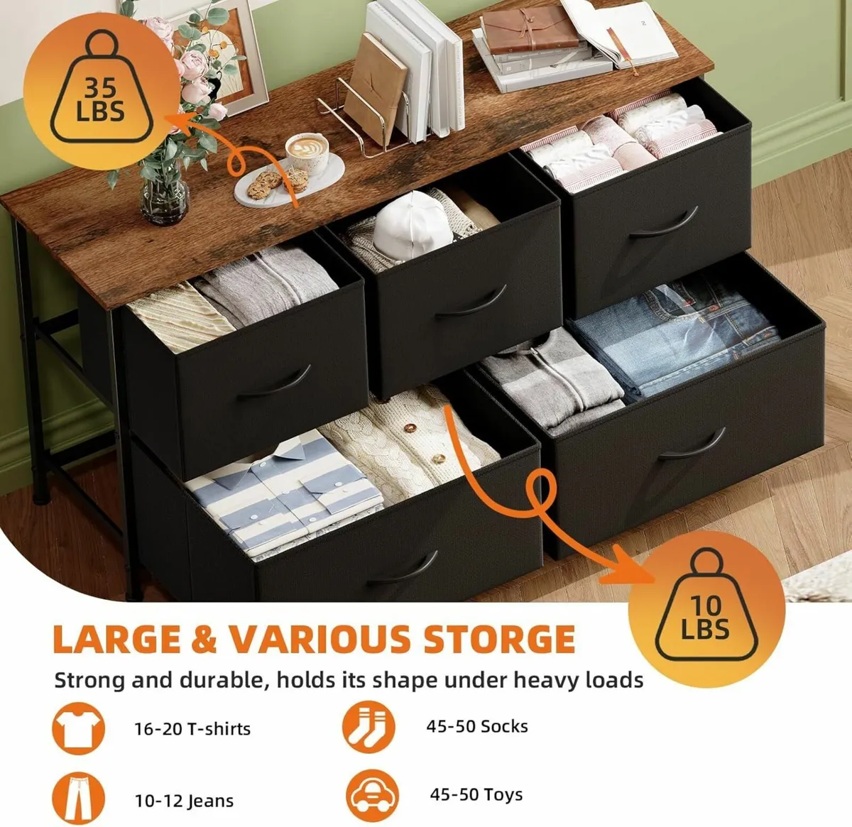 Chest of Drawers with 5 Wide Storage Organiser - Image 4