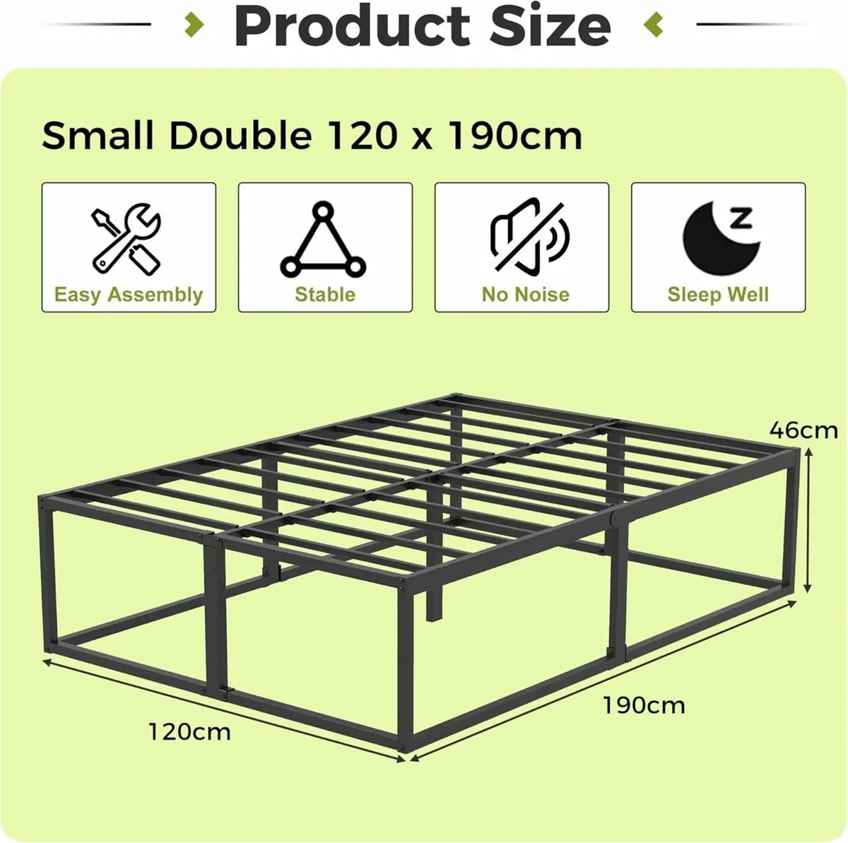 46 cm High Small Double Bed Frame 4ft Heavy Duty - Image 2