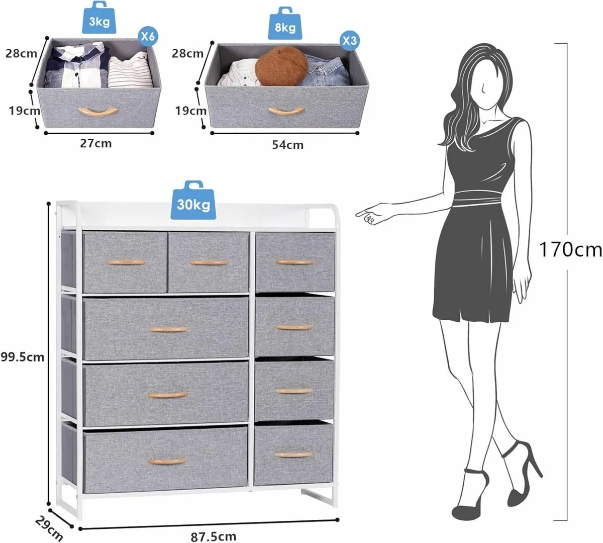 Chest of Drawers Bedroom 9 Drawer Furniture - Image 3