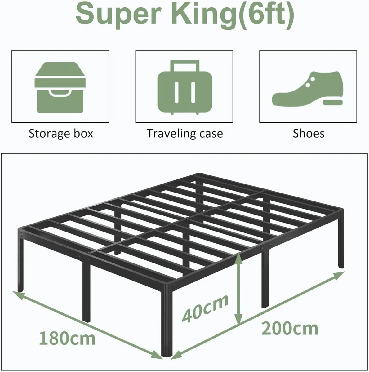 41 cm High Super King Bed Frame 180 x 200 Metal - Image 2