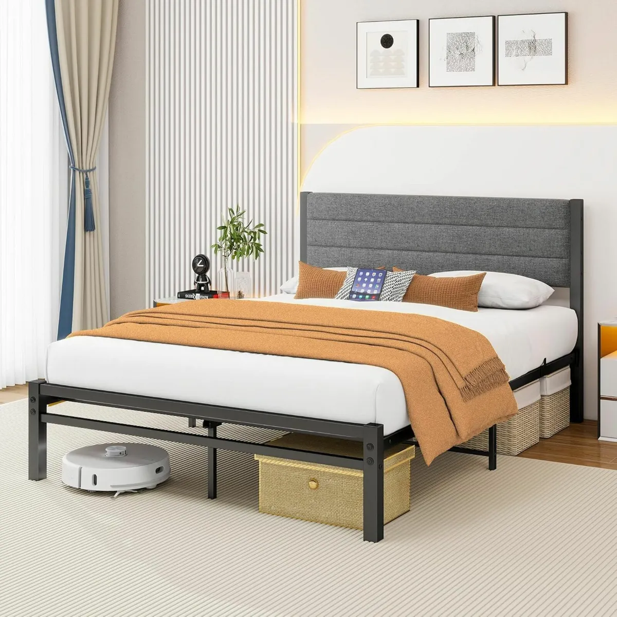 Double Bed Frame  Storage Upholstered 135x196cm - Image 3