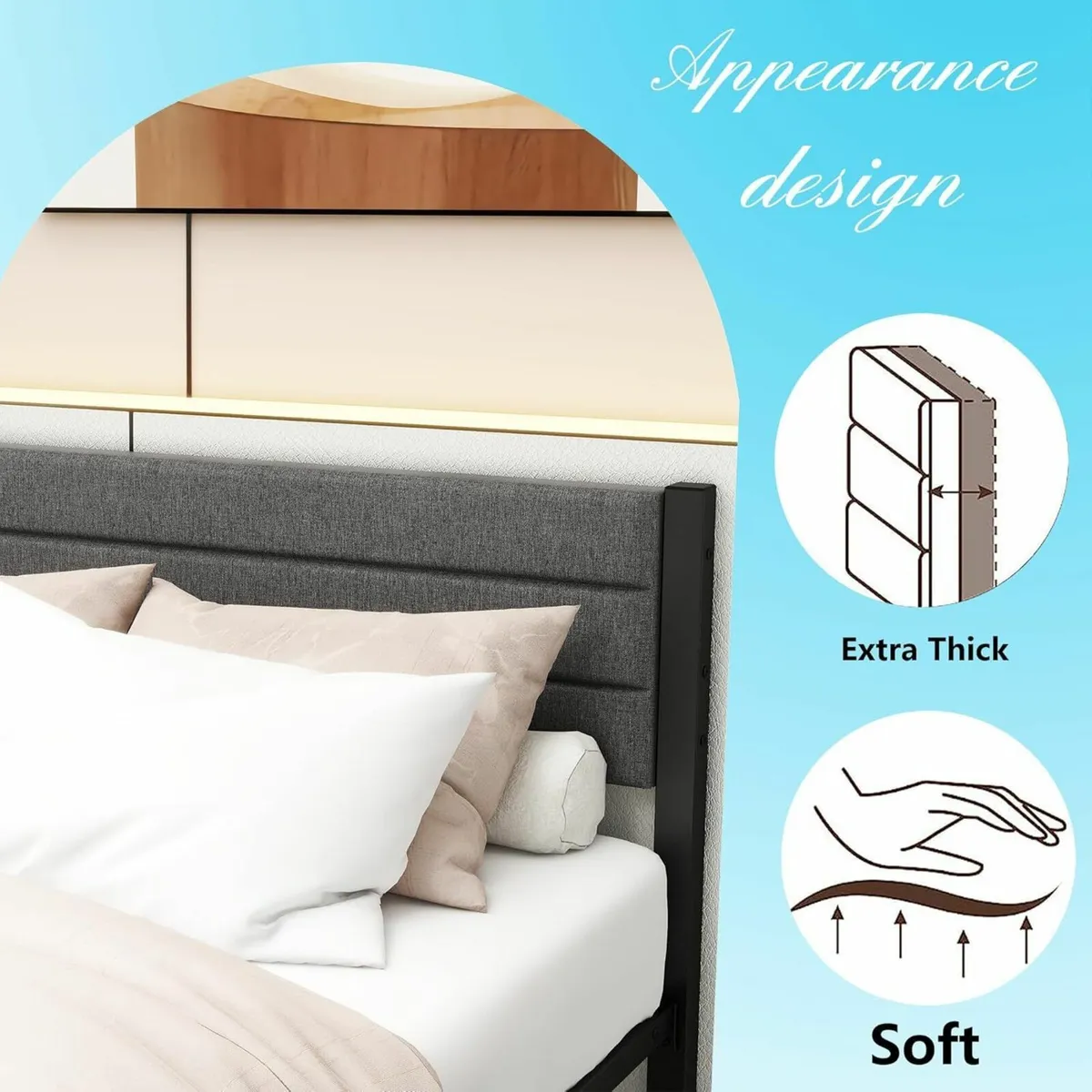 Double Bed Frame  Storage Upholstered 135x196cm - Image 4