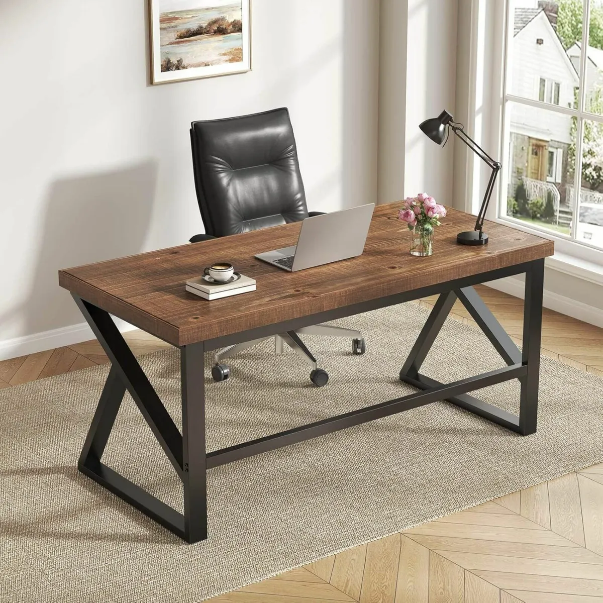 Real Wood Computer Desk 120cm Vintage Home Office - Image 1