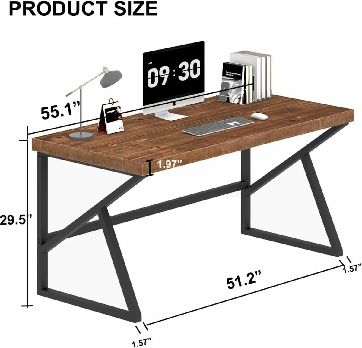 Real Wood Computer Desk 120cm Vintage Home Office - Image 2