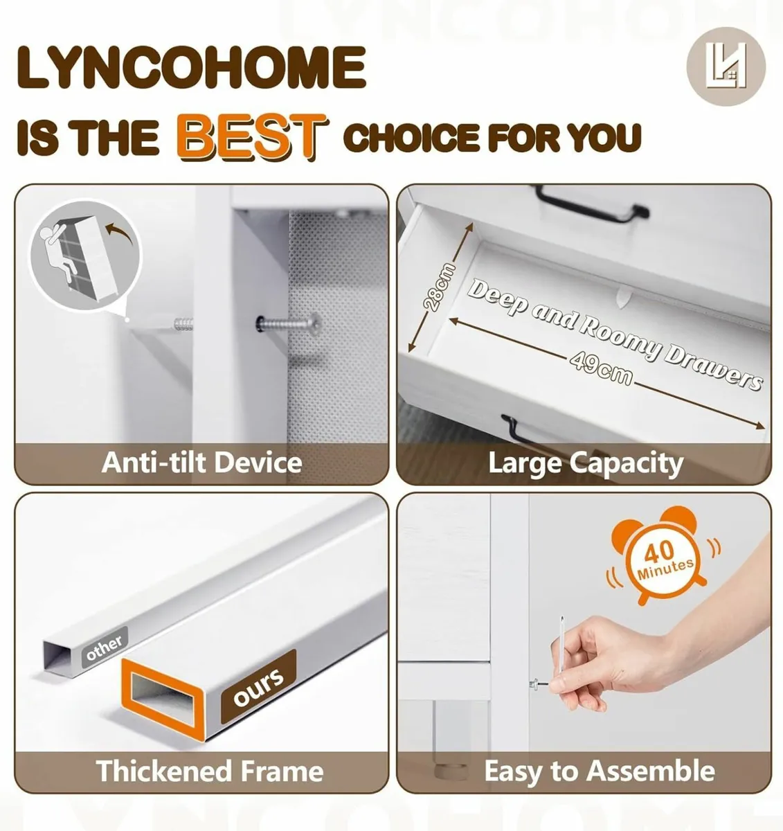 White Chest of Drawers Wide Bedroom Furniture - Image 4