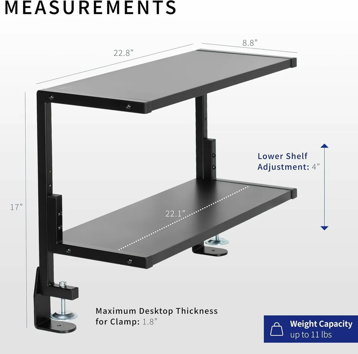 Clamp-on 61cm Above or Below Desk 2-Tier Shelving - Image 3