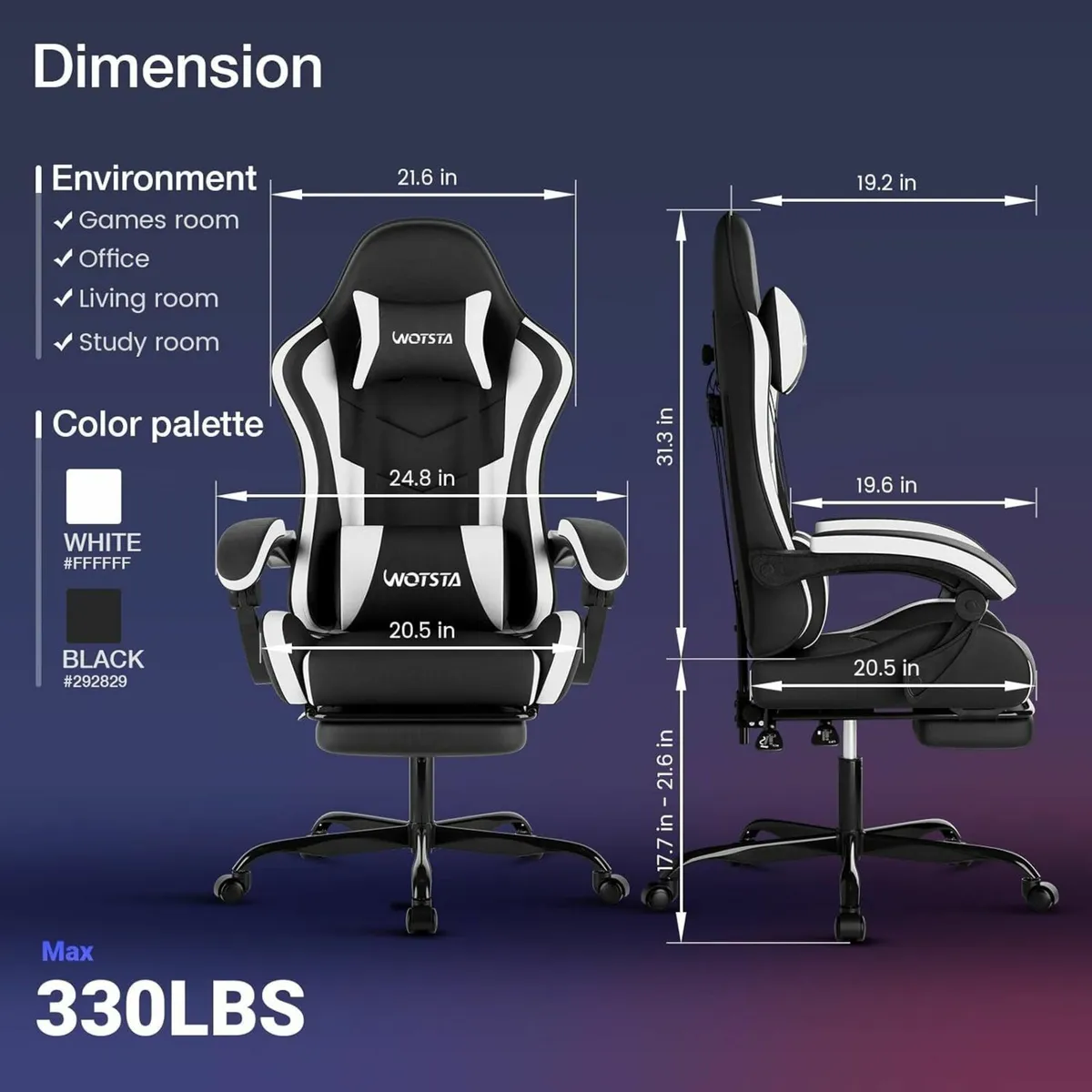 Gaming Chair with Footrest Ergonomic Computer - Image 3