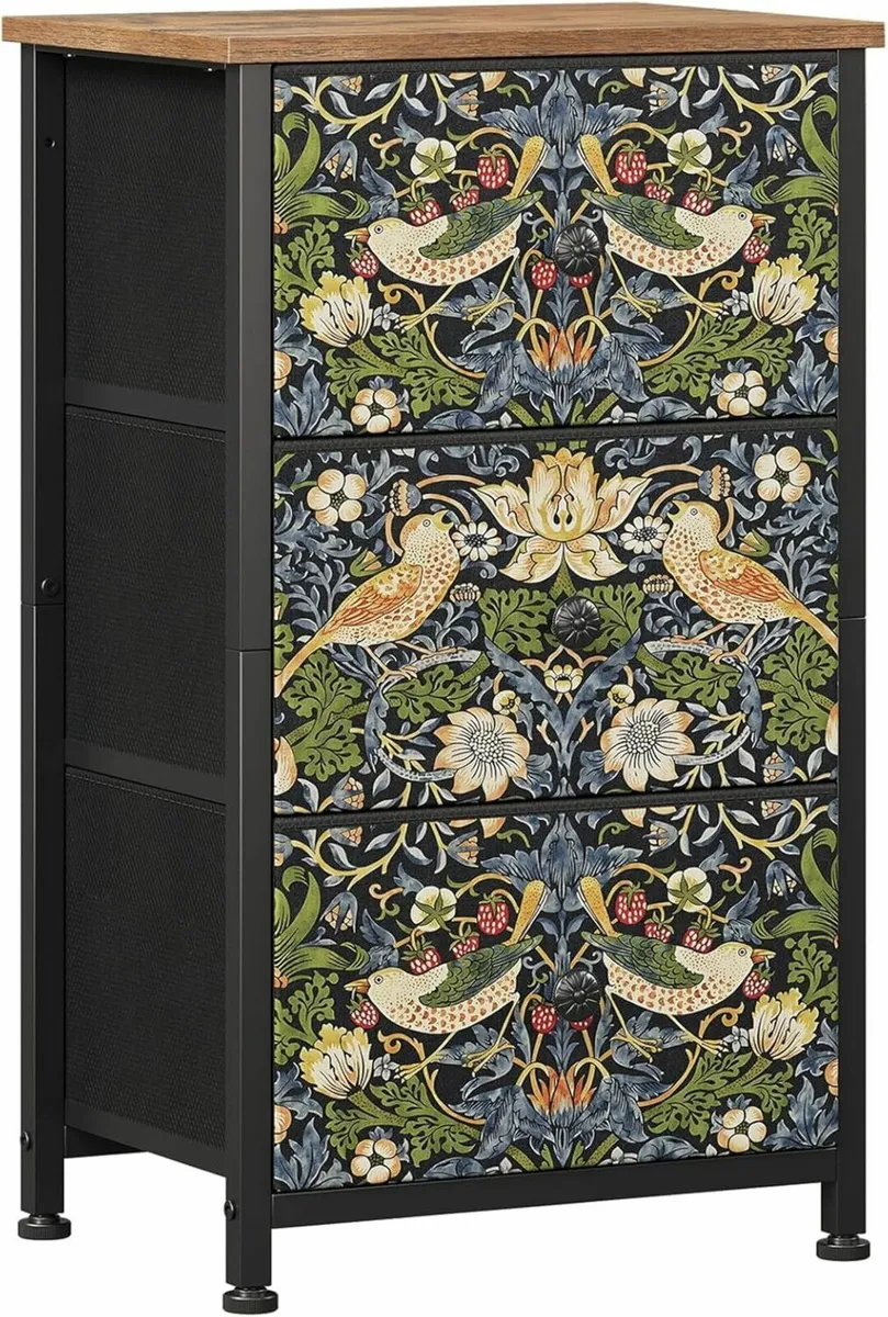 Chest of Drawer with 3 Fabric Drawers Strawberry - Image 1