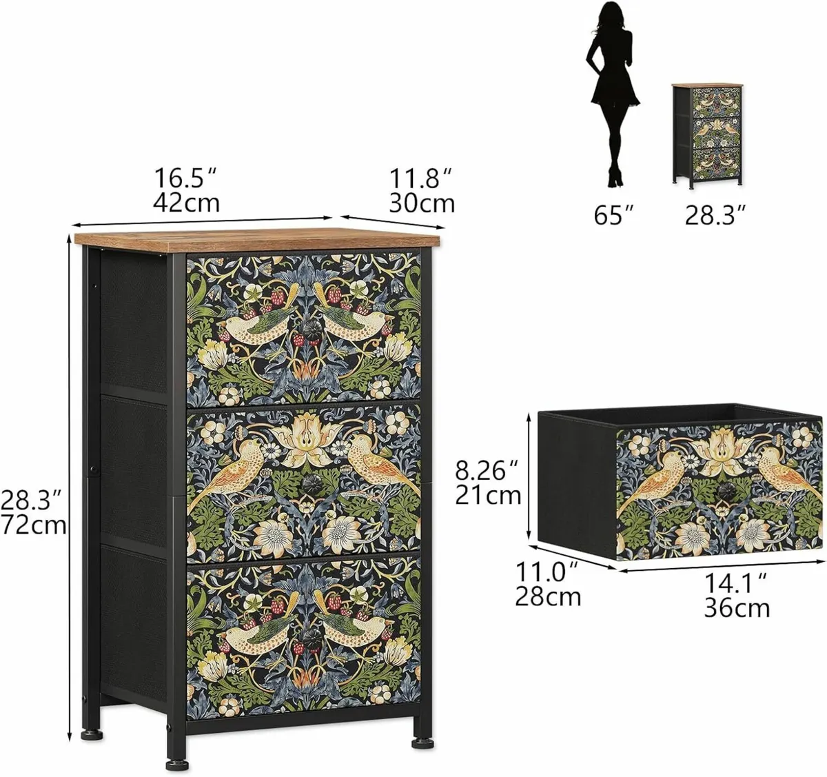 Chest of Drawer with 3 Fabric Drawers Strawberry - Image 3