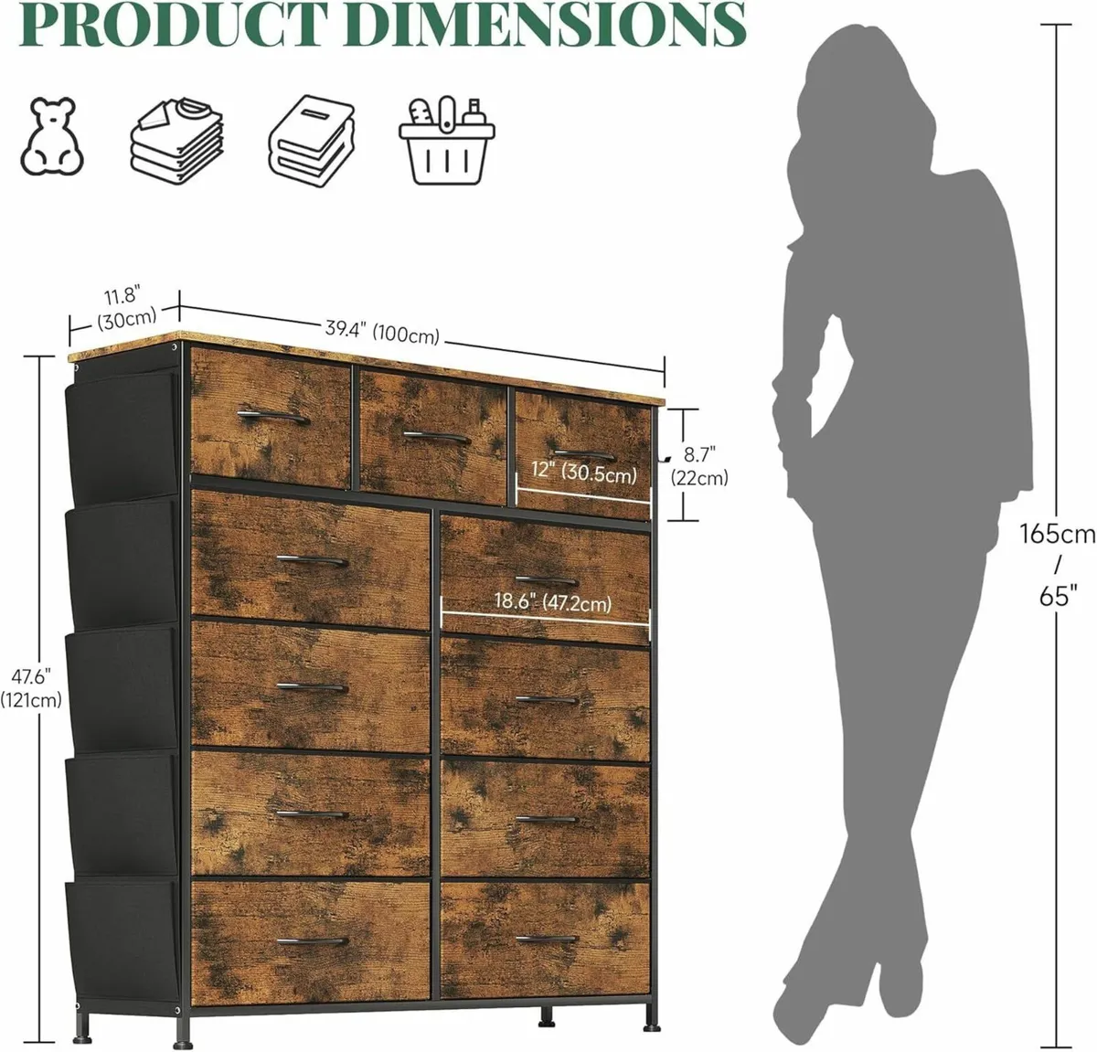 Chest of Drawers with Pockets Bedroom Cabinet for - Image 3