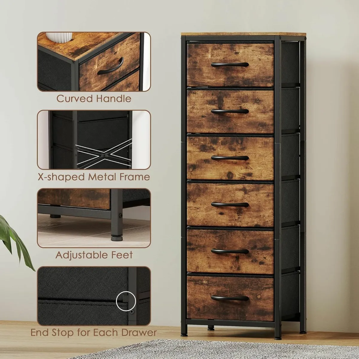 Chest of Drawers Tall with 6 Fabric Dresser for - Image 4