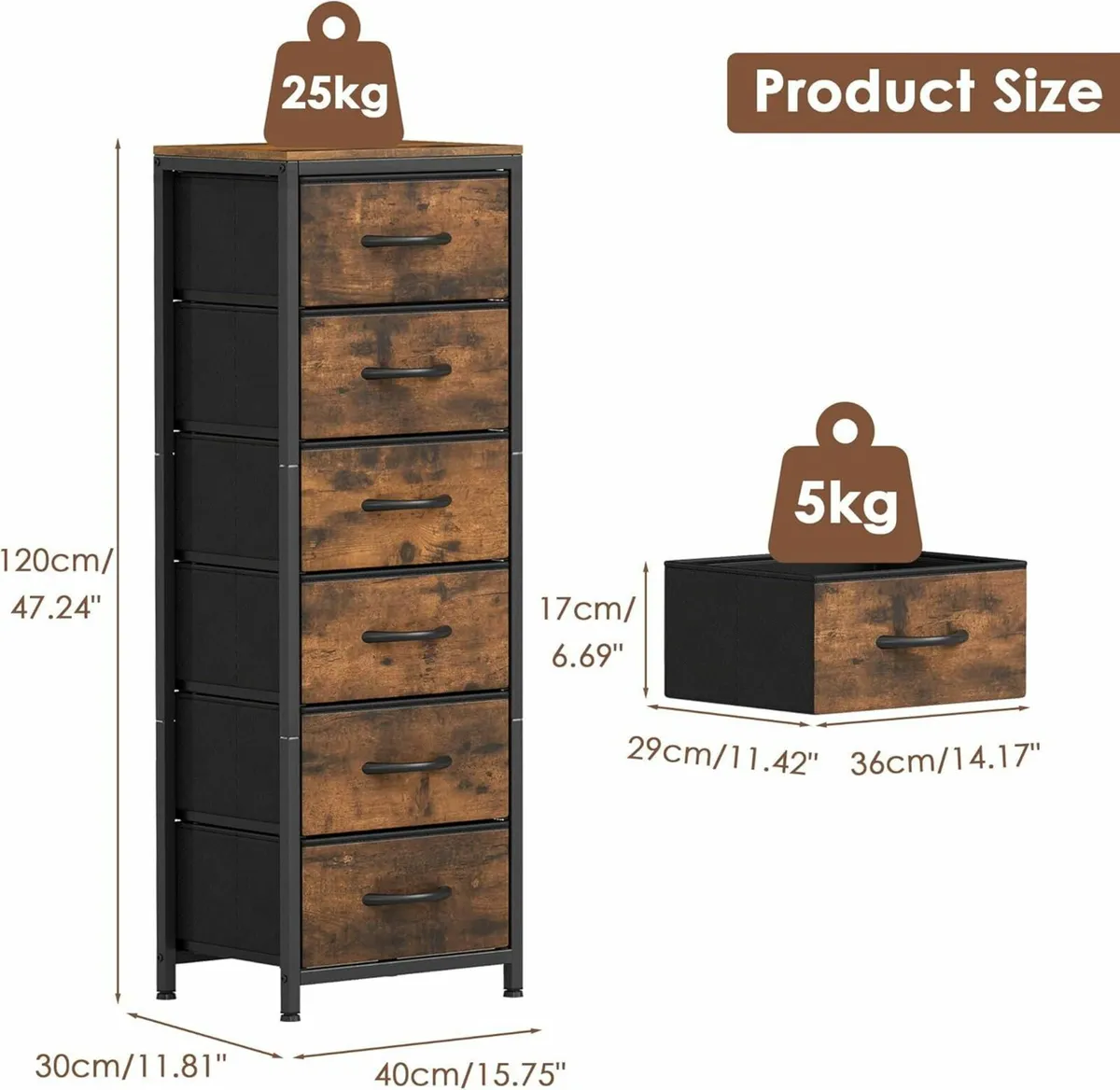 Chest of Drawers Tall with 6 Fabric Dresser for - Image 2