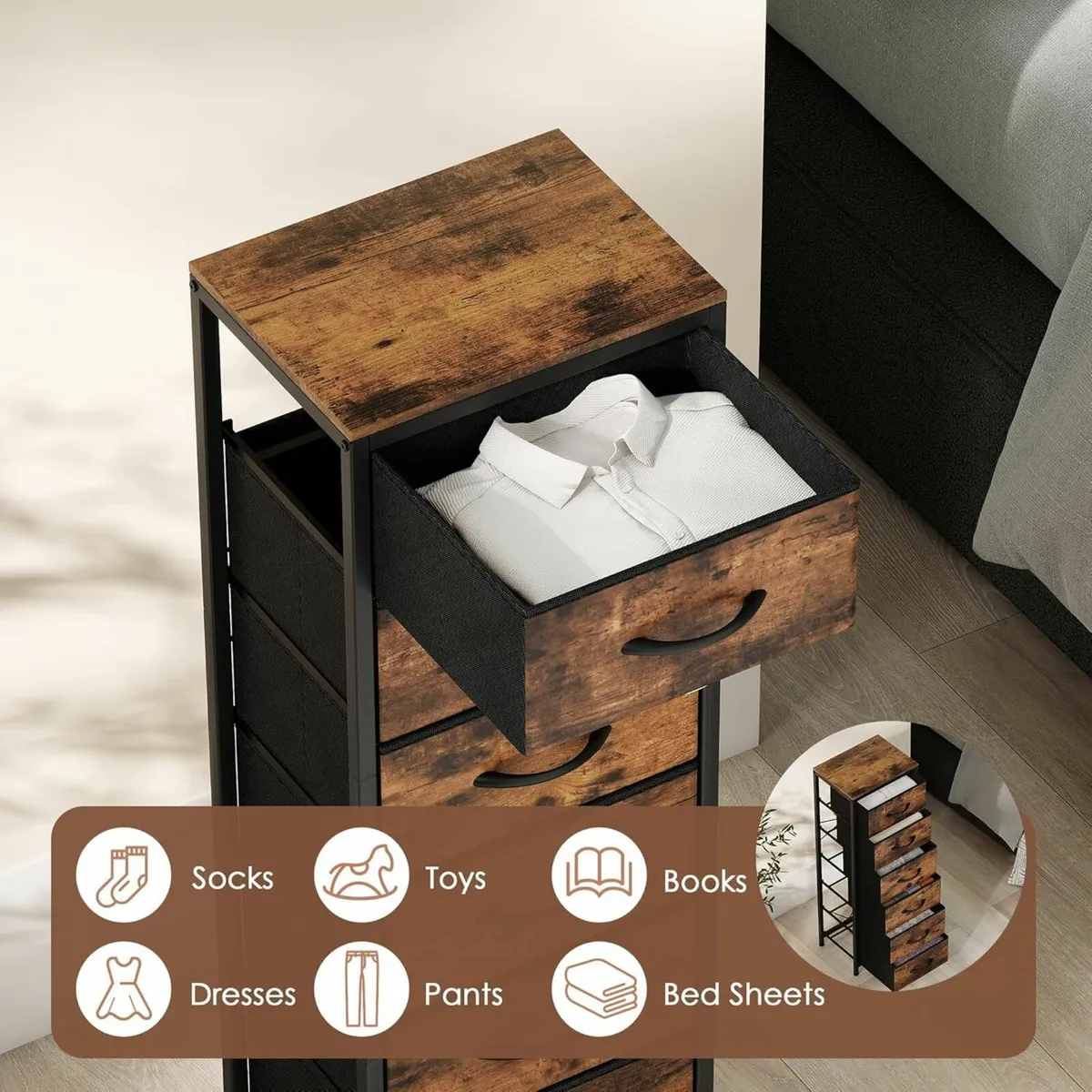 Chest of Drawers Tall with 6 Fabric Dresser for - Image 3