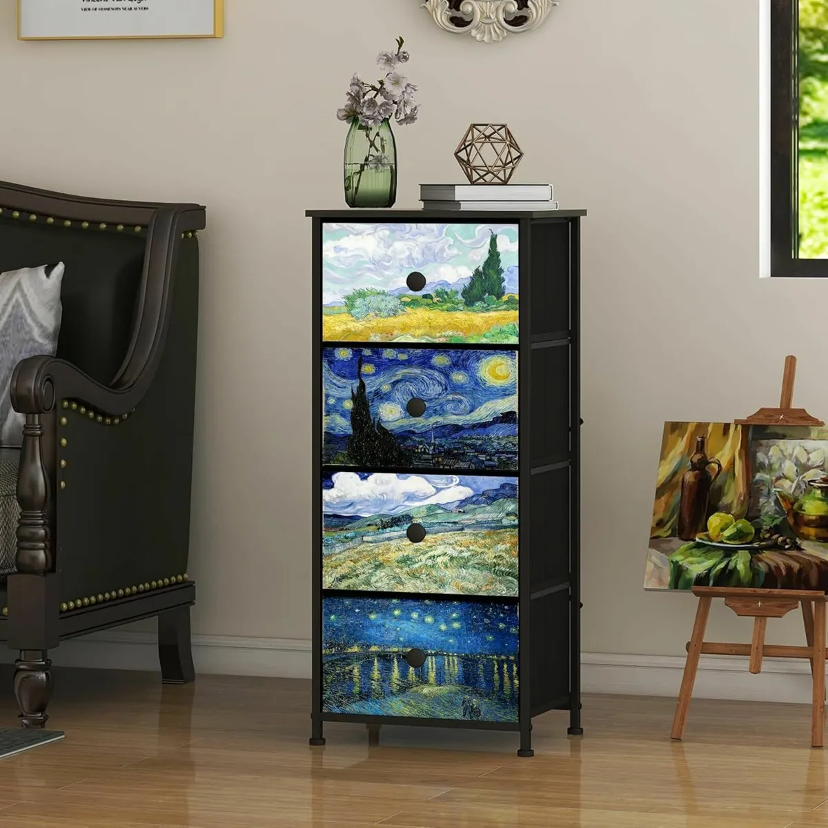 Chest of Drawers with 4 Fabric Van Gogh Dresser - Image 1