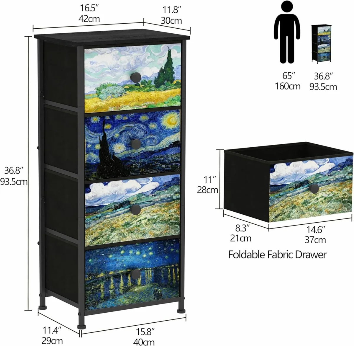 Chest of Drawers with 4 Fabric Van Gogh Dresser - Image 2
