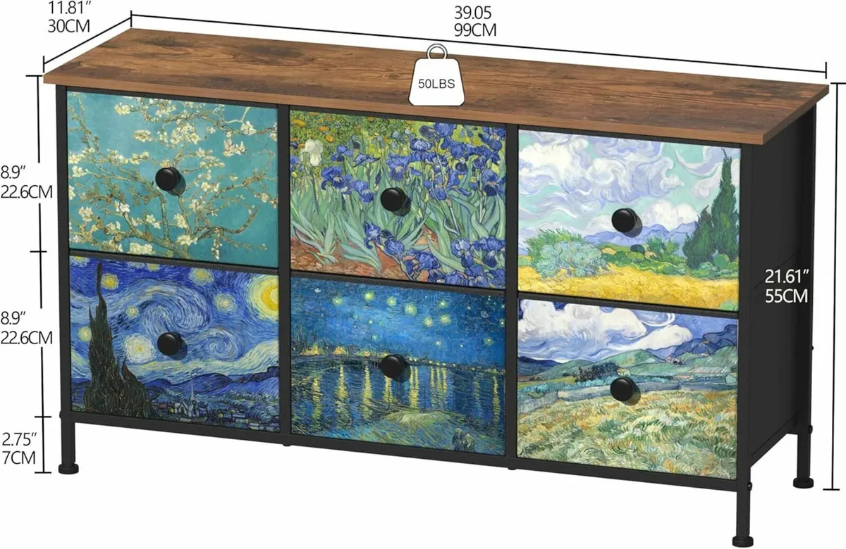 Dresser Bedroom with 6 Fabric Drawers Wide - Image 3