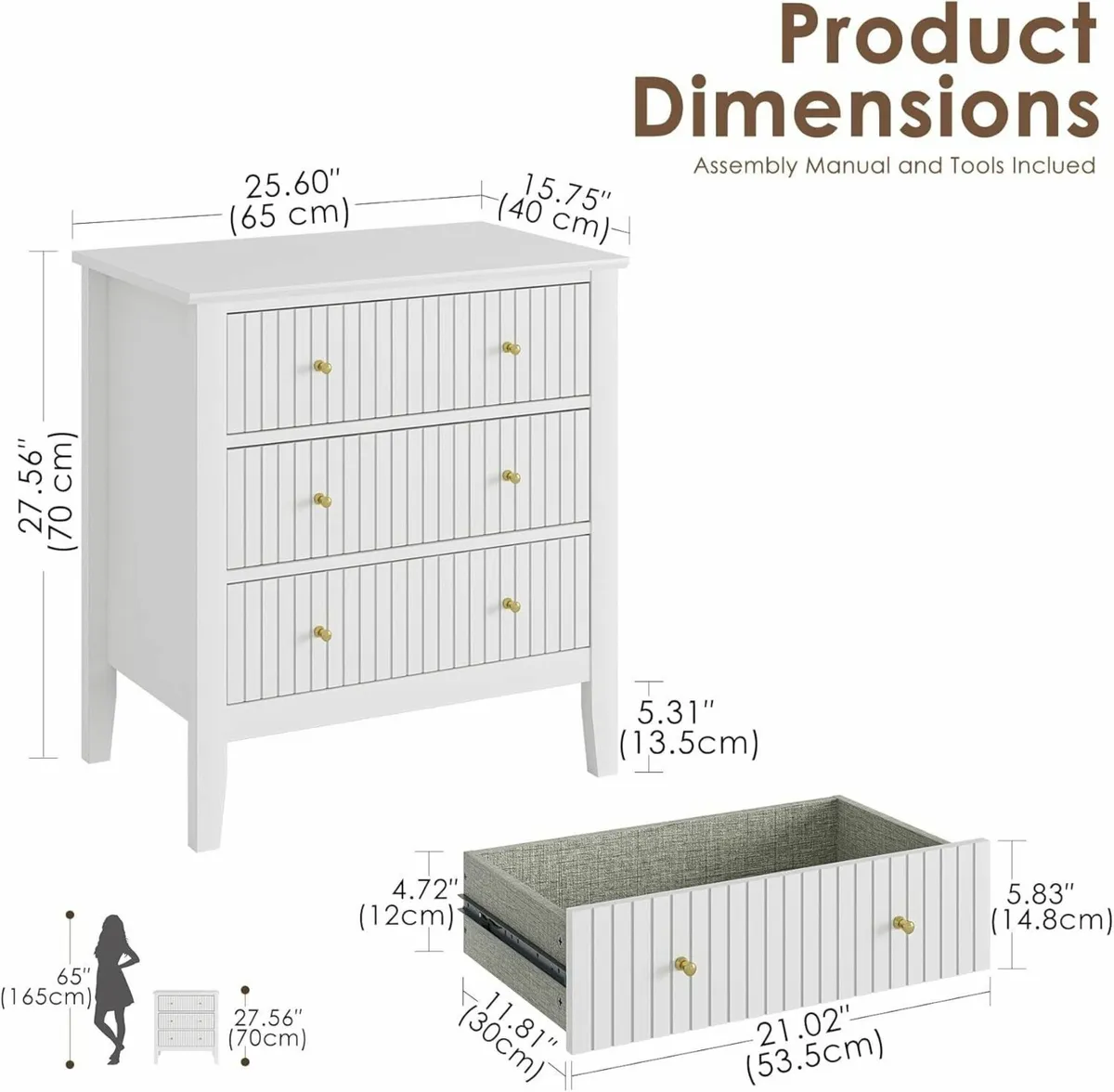 Large Chest of Drawers Bedroom 3 Drawer Bedside - Image 2