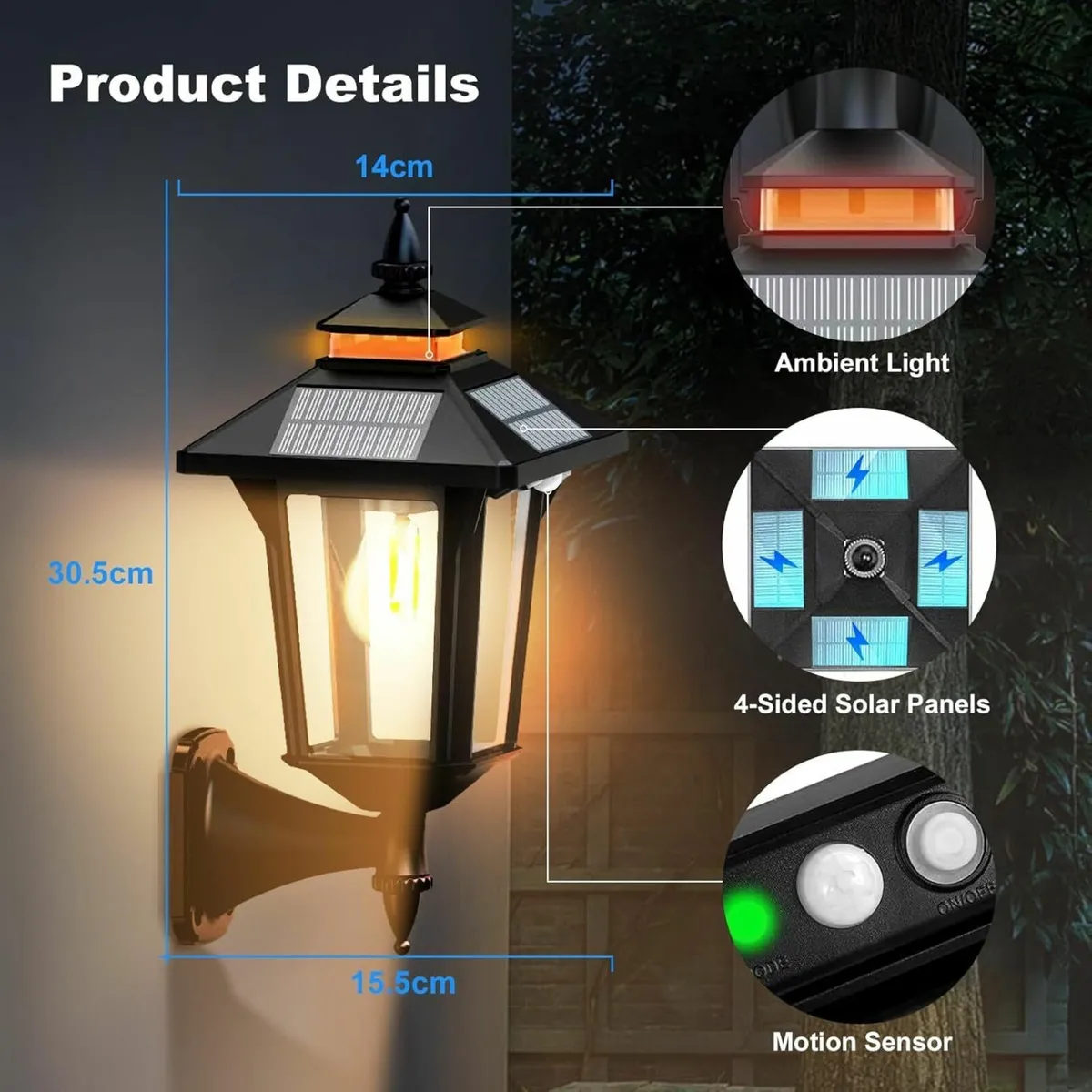 Outdoor Solar Wall Lights Vintage Light with - Image 4