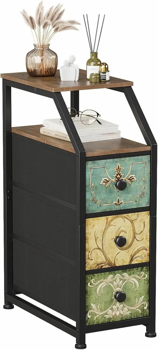 Fabric Chest of Drawers with 3 Narrow Top Shelf - Image 1