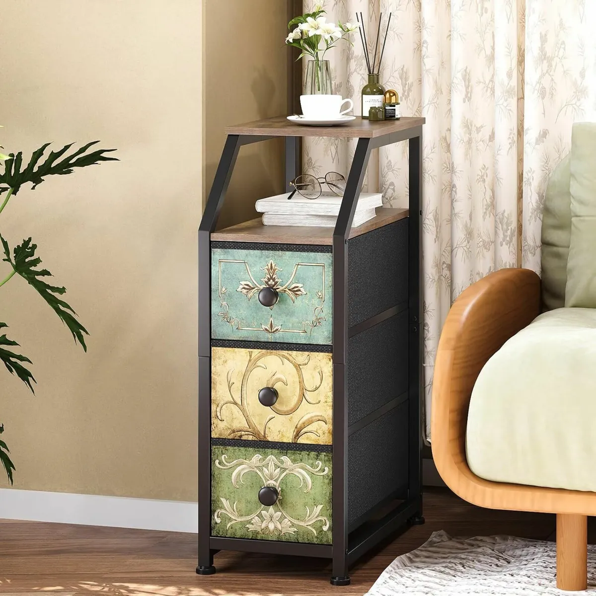 Fabric Chest of Drawers with 3 Narrow Top Shelf - Image 2