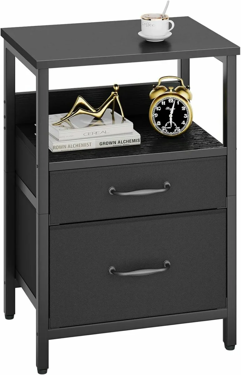 Bedside Table Bedroom Cabinet with 2 Fabric - Image 1