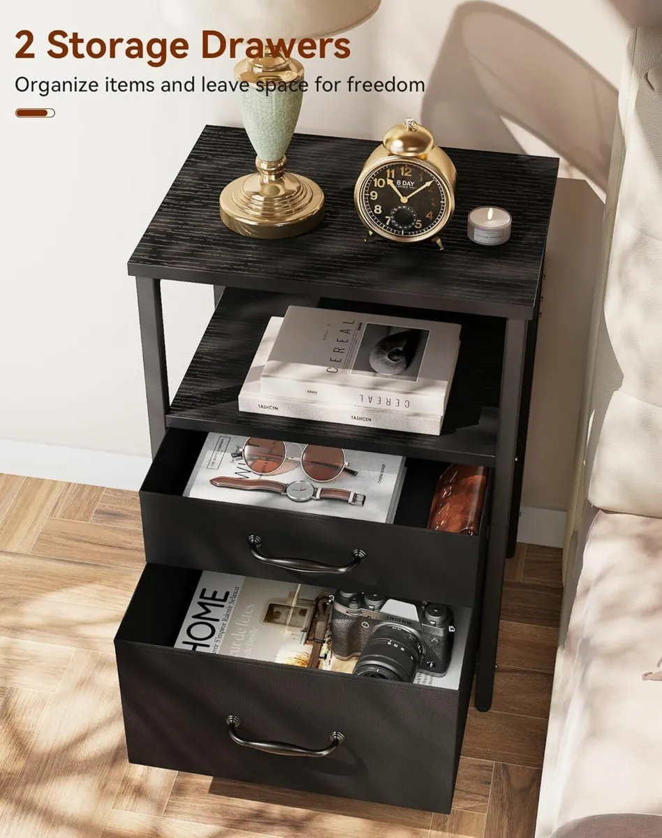 Bedside Table Bedroom Cabinet with 2 Fabric - Image 2