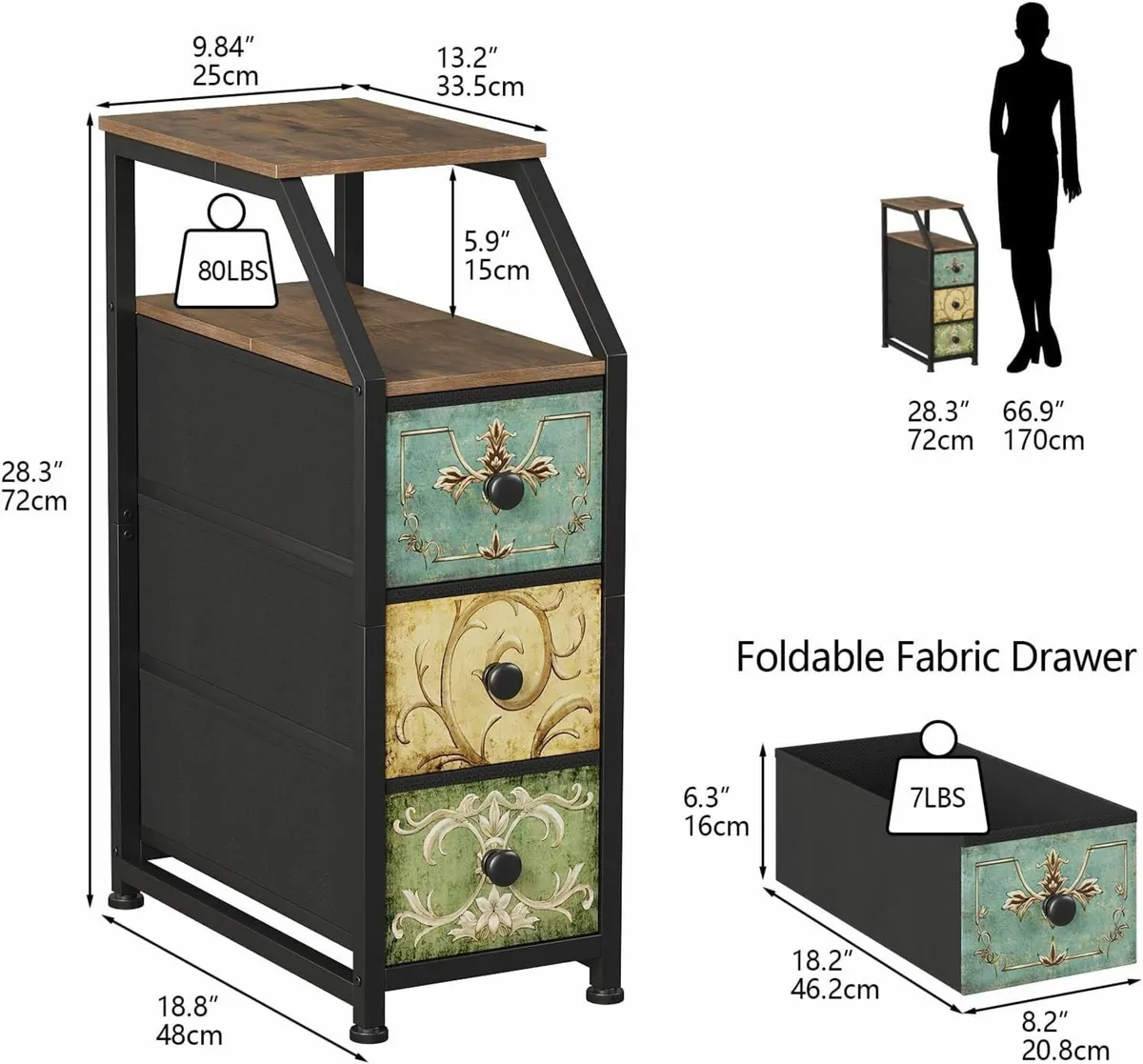 Fabric Chest of Drawers with 3 Narrow Top Shelf - Image 3