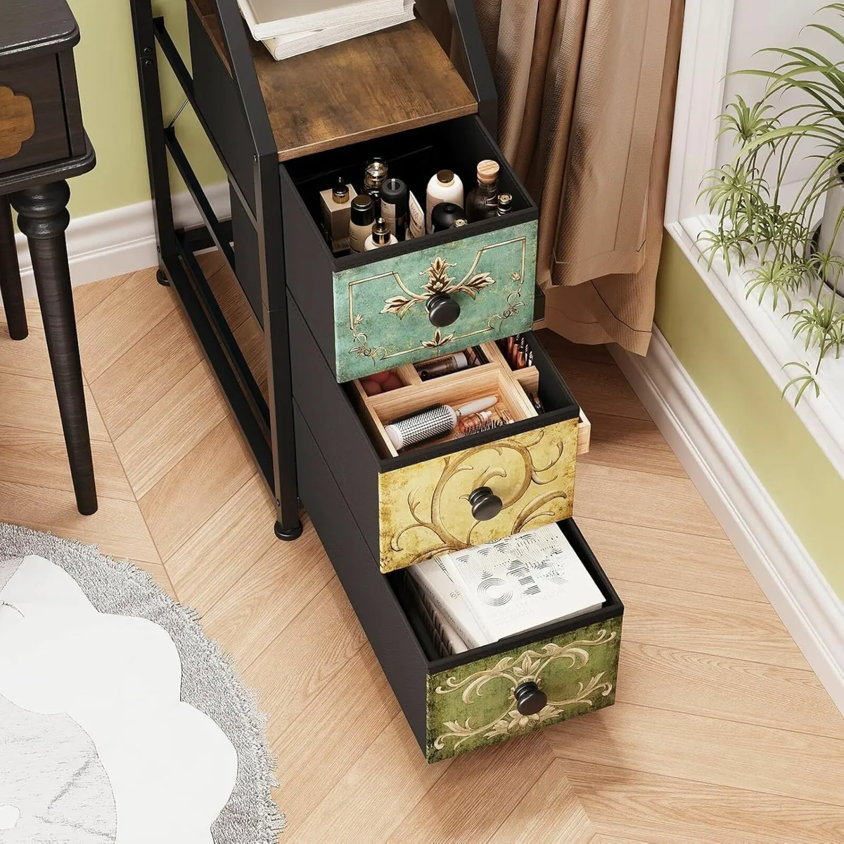 Fabric Chest of Drawers with 3 Narrow Top Shelf - Image 4