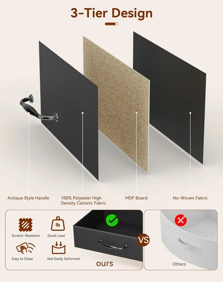 Bedside Table Bedroom Cabinet with 2 Fabric - Image 3