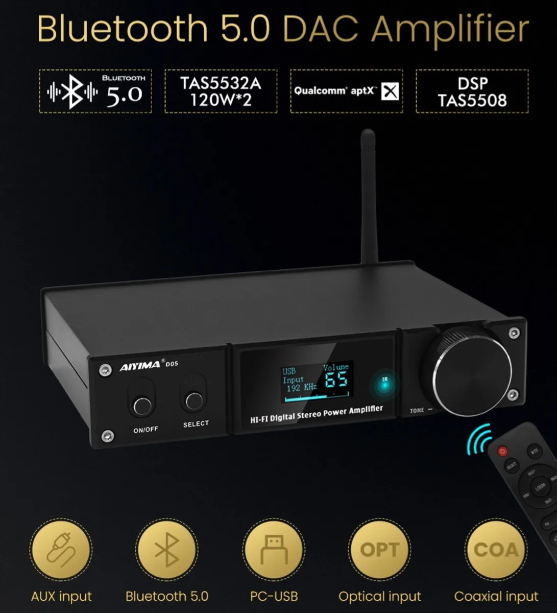 Aiyima®️ 2x120W🔊Amp Dac ACC.SBC.aptX.aptX LL 🎶🎵 - Image 4