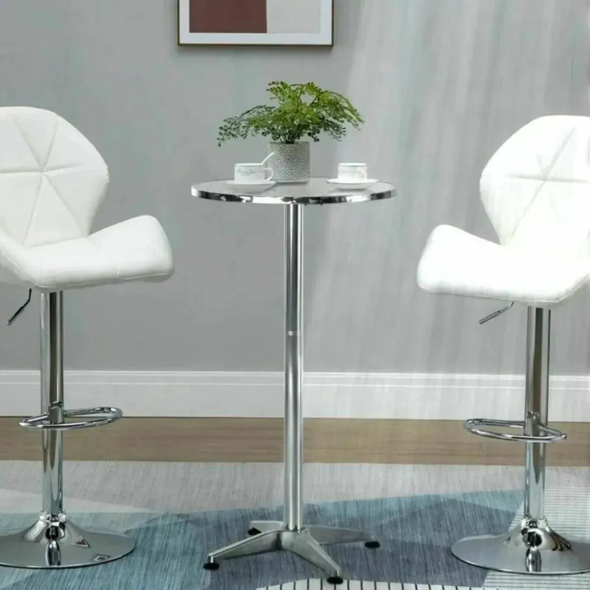 Cafe Bistro Restaurant Table Adjustable Silver - Image 2