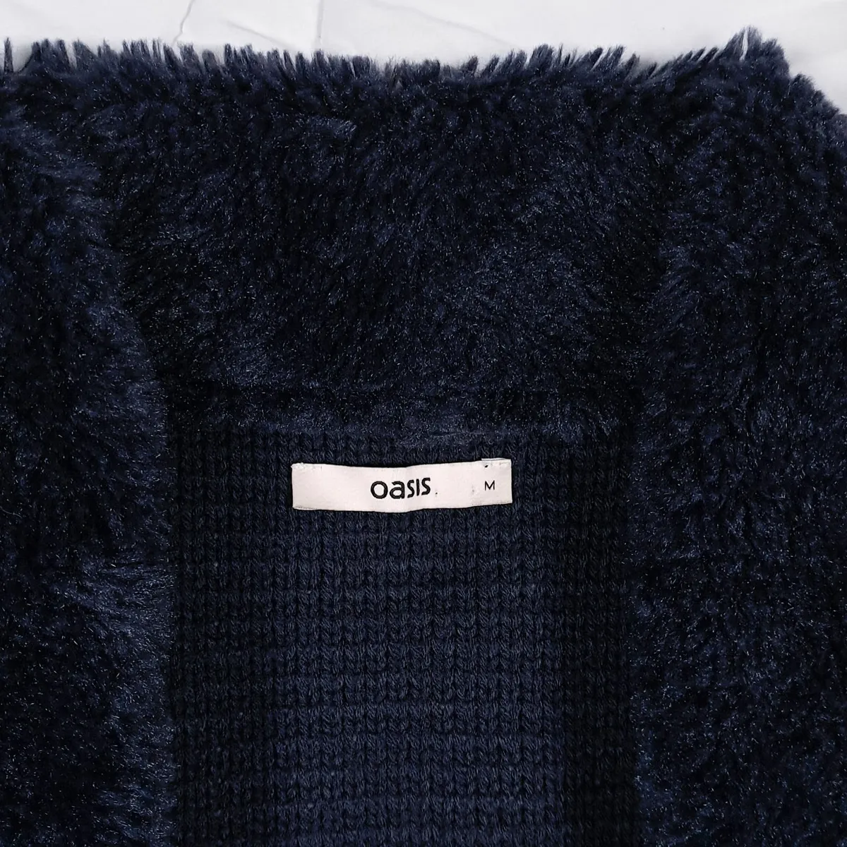 Oasis Navy Faux Fur Suede Knit Cardigan Size M - Image 2