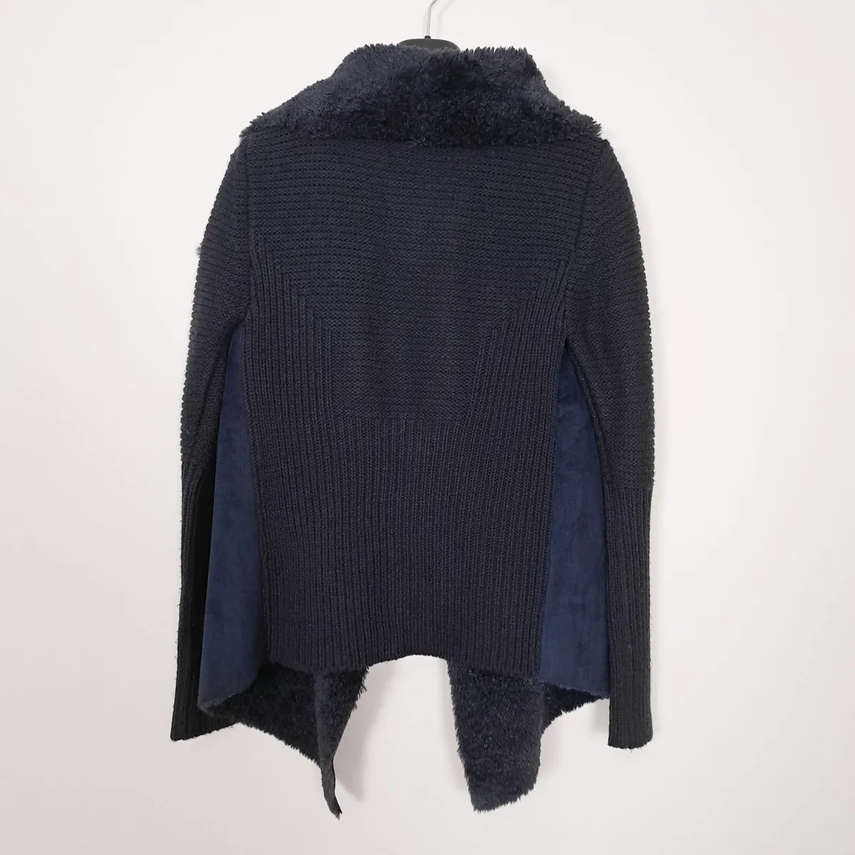 Oasis Navy Faux Fur Suede Knit Cardigan Size M - Image 4