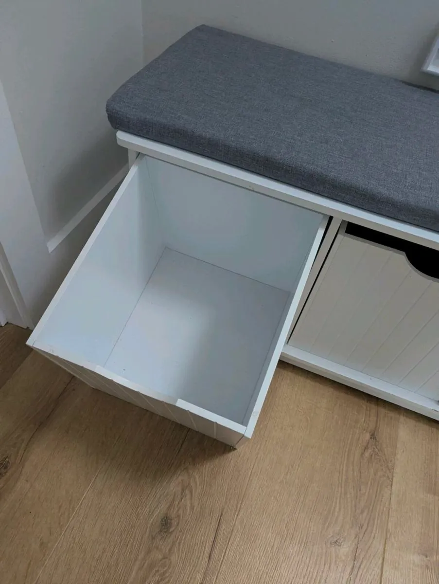 White Drawer Storage Bench / Seat with Cushion - Image 2