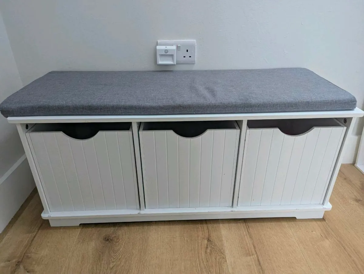 White Drawer Storage Bench / Seat with Cushion - Image 3