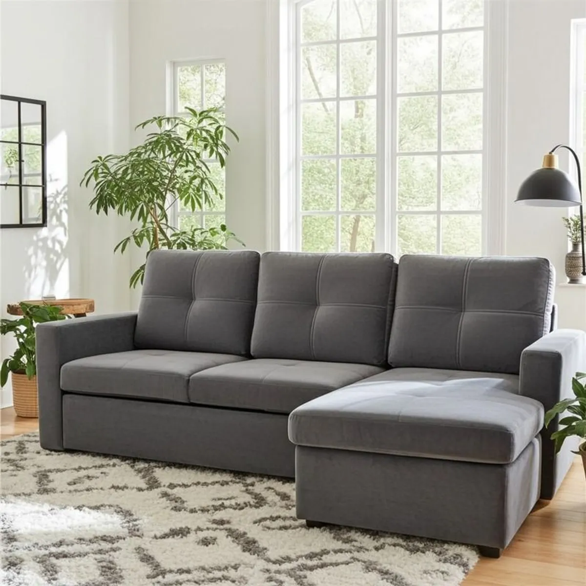 Grey Velvet Brand New Corner Sofa Bed with Storage - Free Delivery Ireland - Image 4