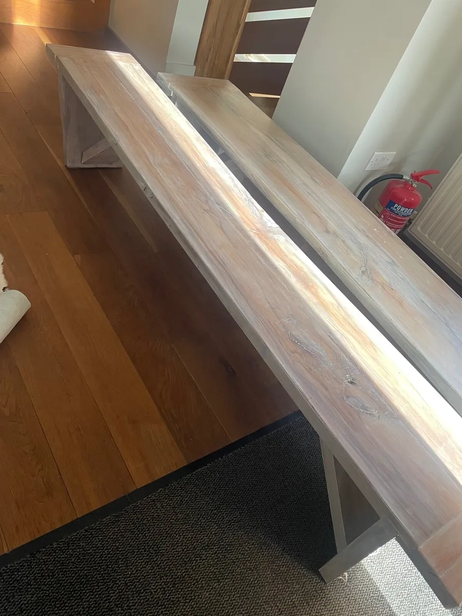 2 Benches solid wood whitewashed - Image 2