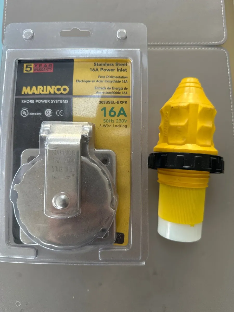 Marinco 16a Stainless Power Inlet & Plug - Image 1