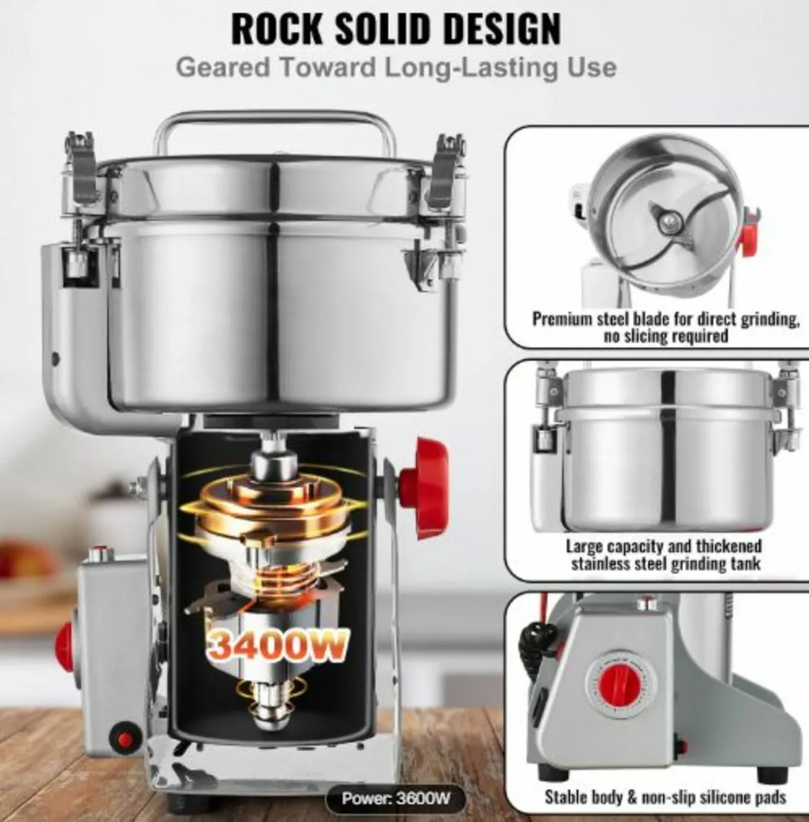 2500g Electric Grain Mill Grinder,High Speed 340W - Image 2