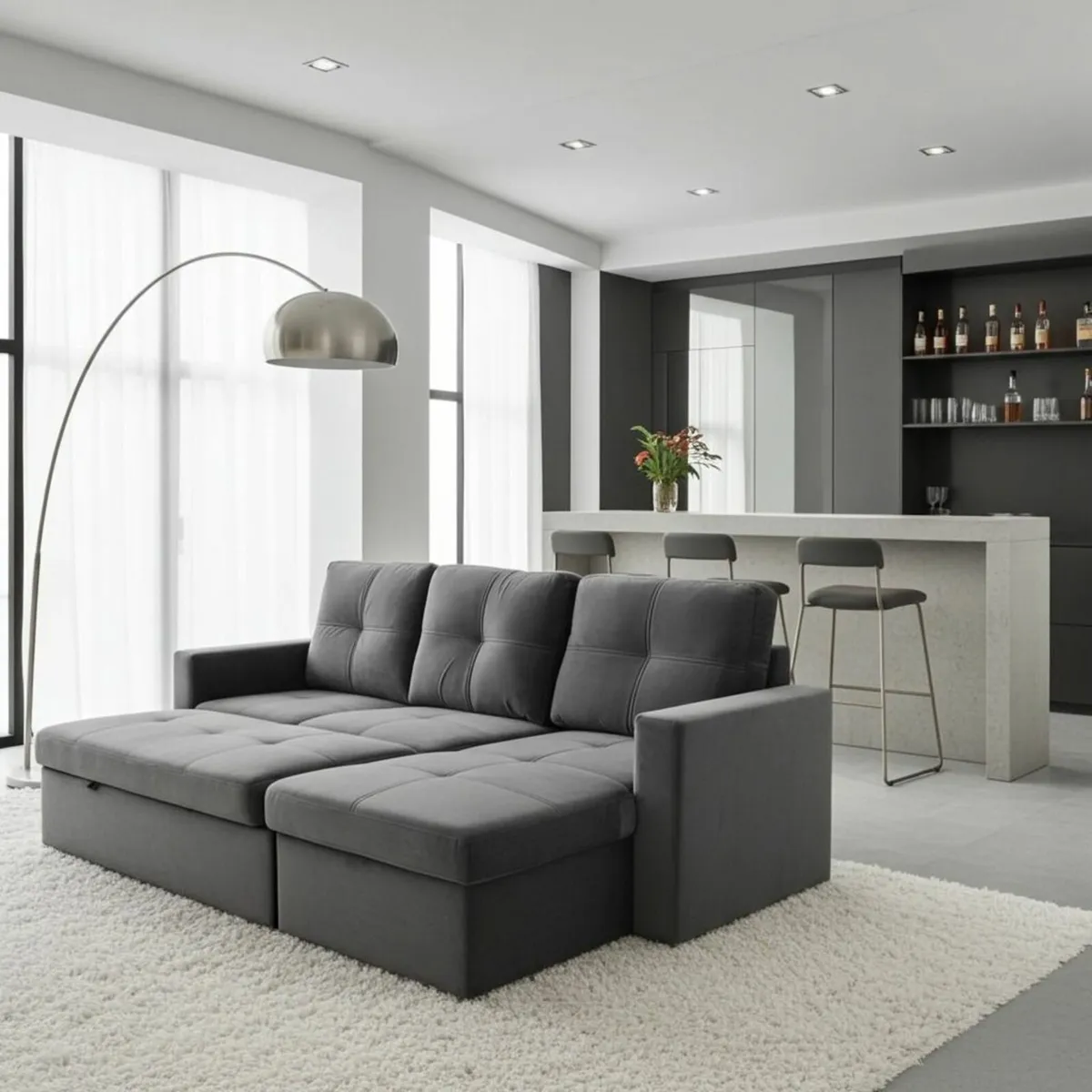 Grey velvet Corner Sofa Bed with Storage - Image 3