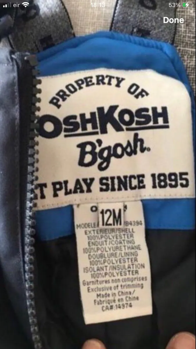 Boys oshkosh snow trousers 12/18 mths €10 - Image 3