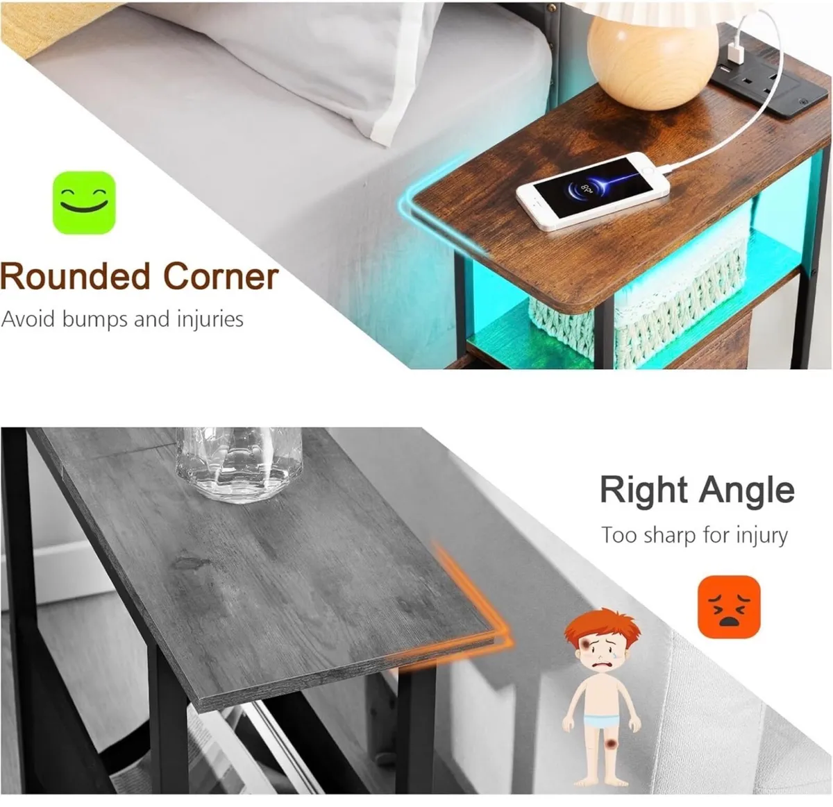 Slim Bedside Table Set of 2 with Charging Station - Image 2