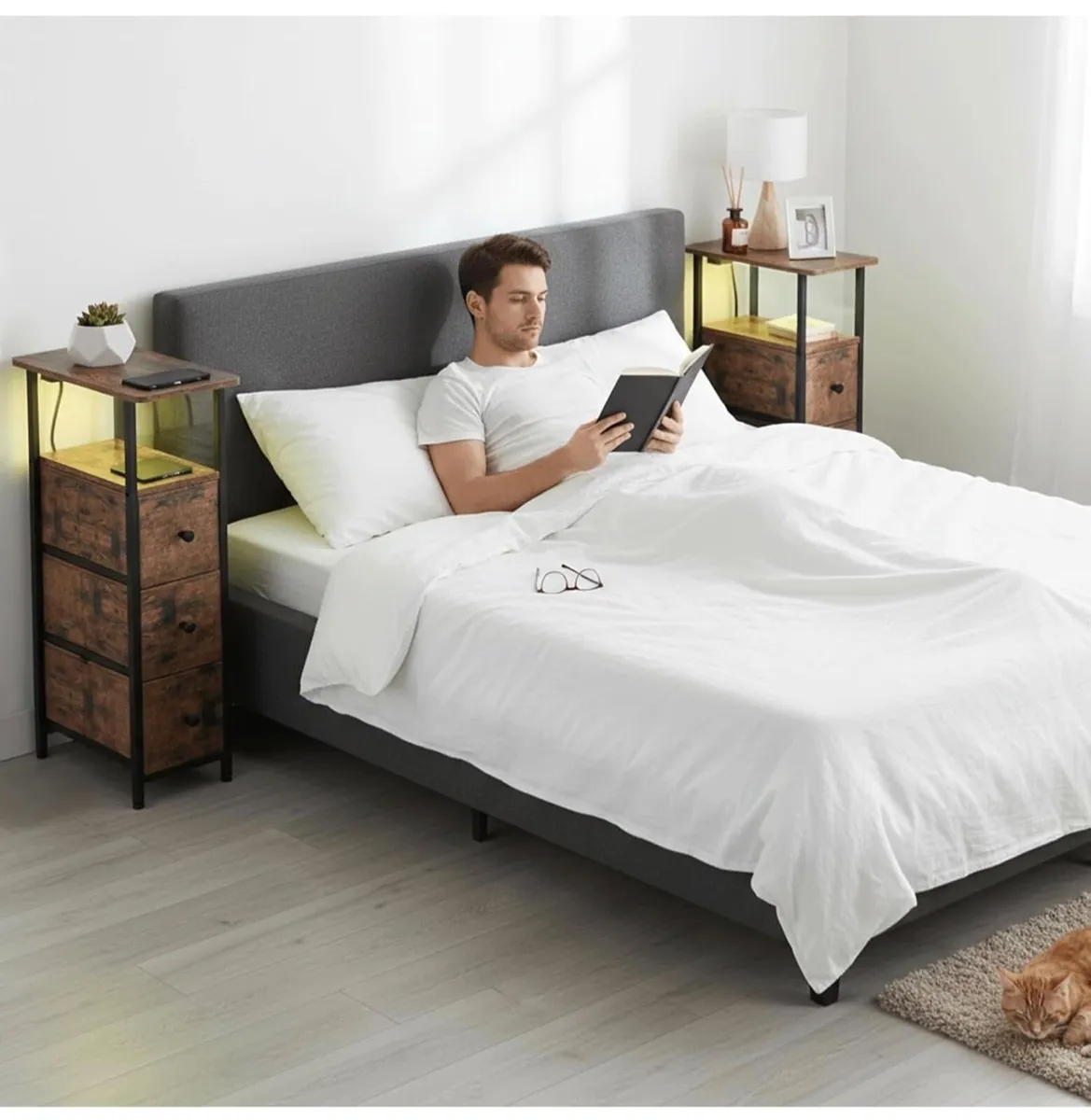 Slim Bedside Table Set of 2 with Charging Station - Image 4