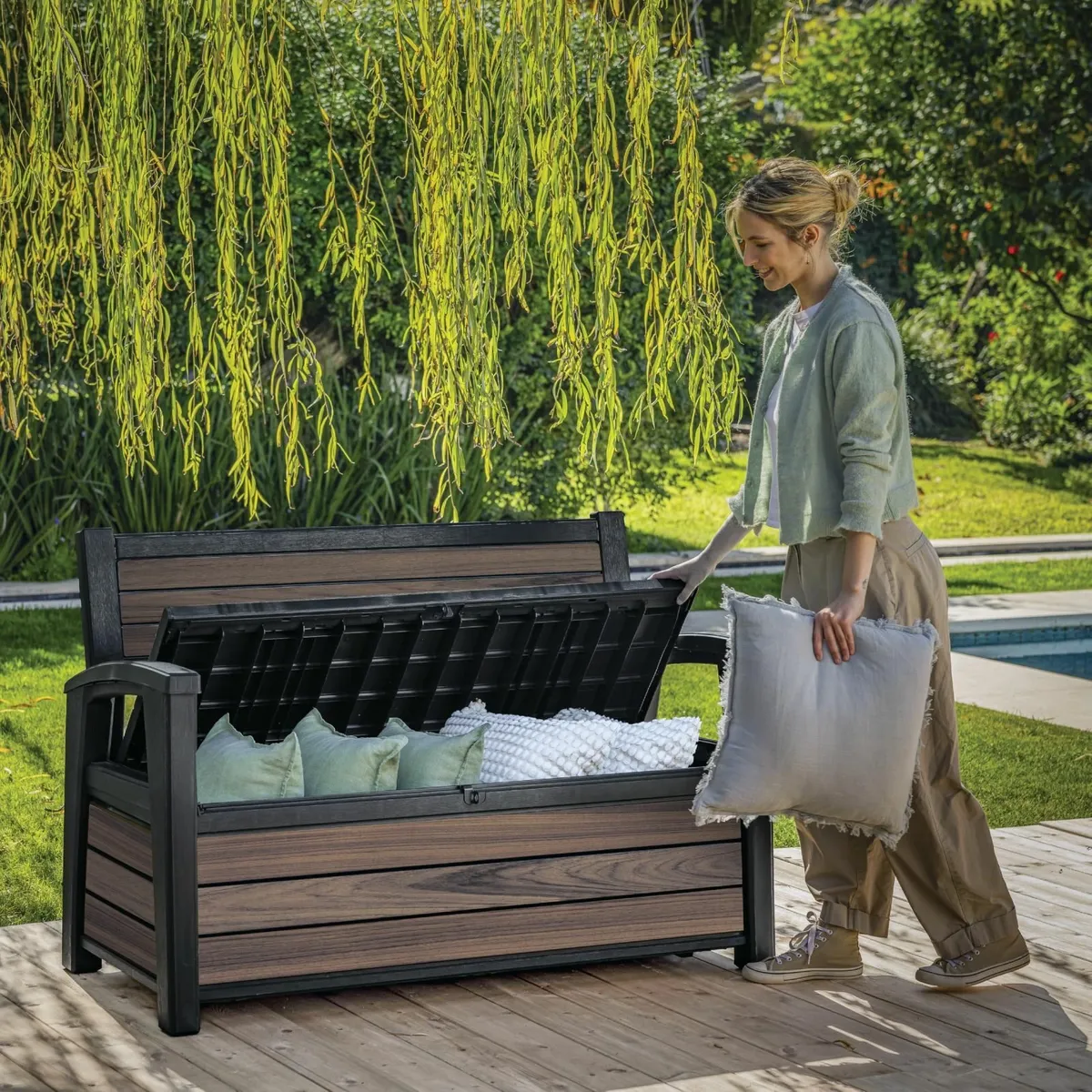 Outdoor Storage Bench 227L Seats 2 Waterproof - Image 1