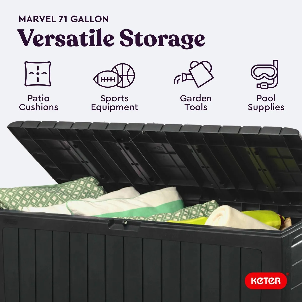 71 Gallon garden storage Deck Box, Grey - Image 3