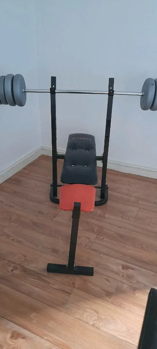 YORK barbell bench + 2 dumbbells - Image 3