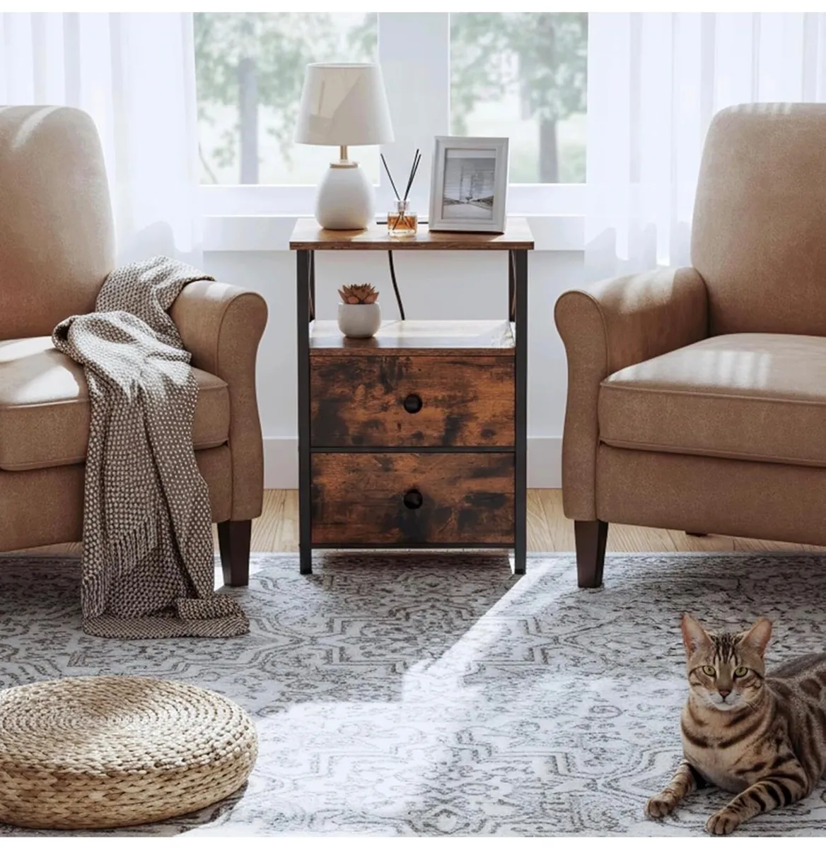 Bedside Table with Charging Station, Bedside Cabin - Image 4