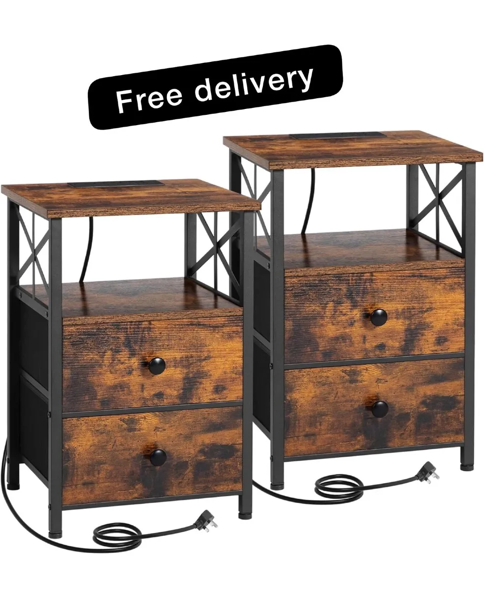 Bedside Table with Charging Station, Bedside Cabin - Image 1