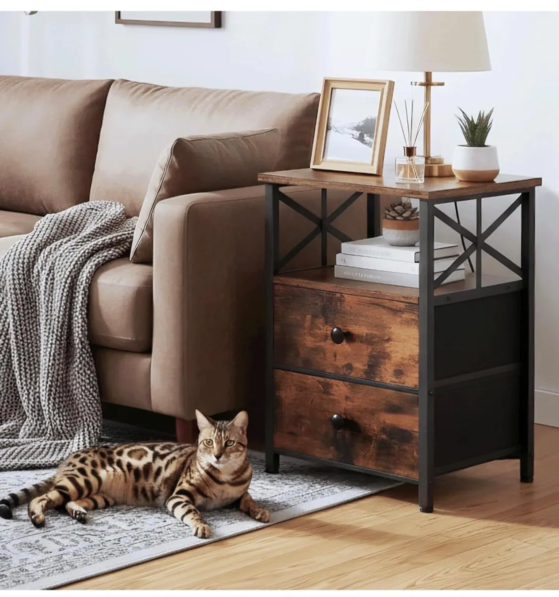 Set of 2 Bedside Table with Charging Station - Image 1